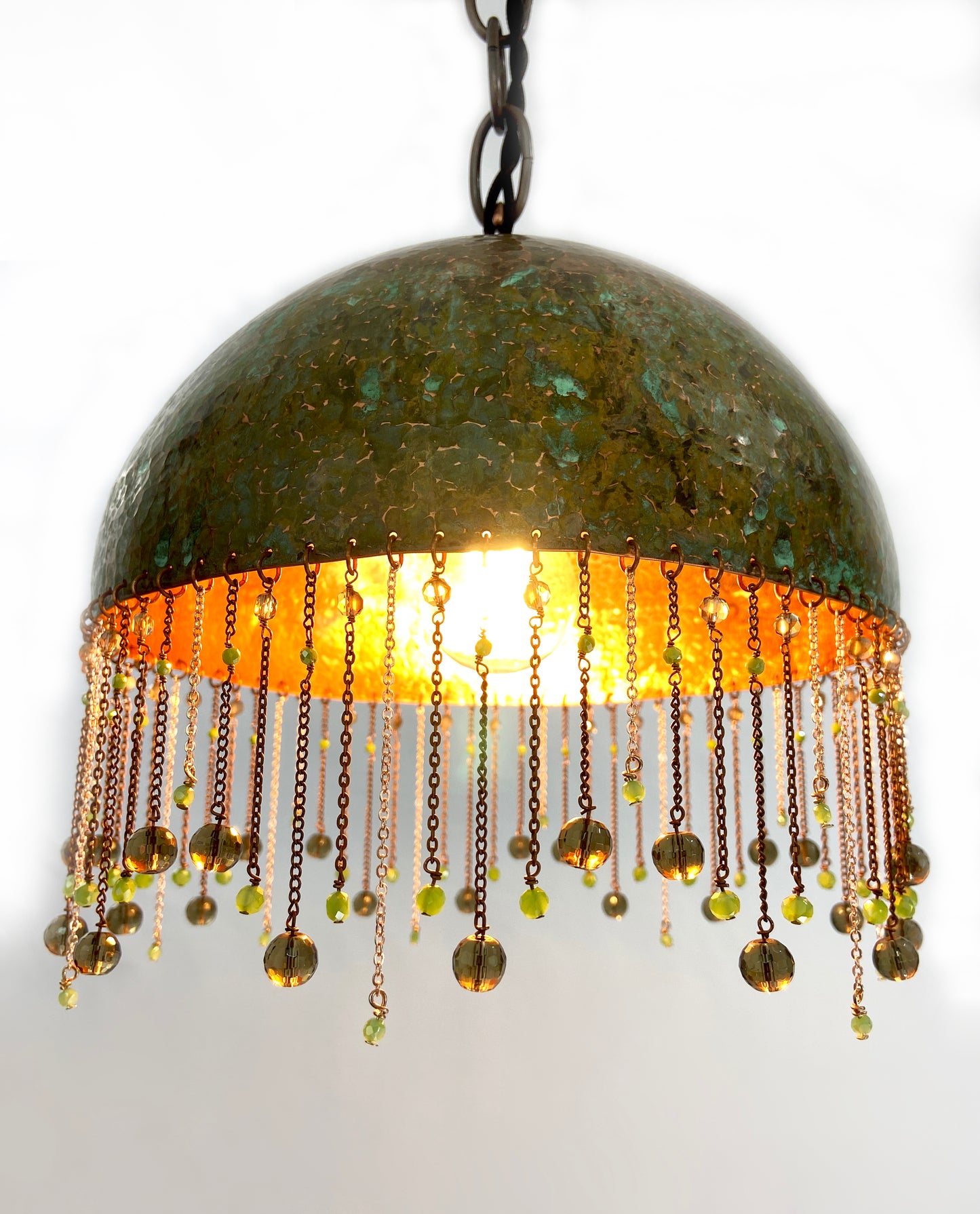 Green Pendant Lamp with Smokey Quartz Rondelles