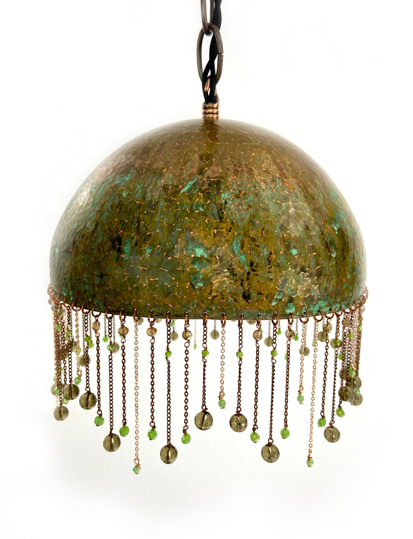 Green Pendant Lamp with Smokey Quartz Rondelles