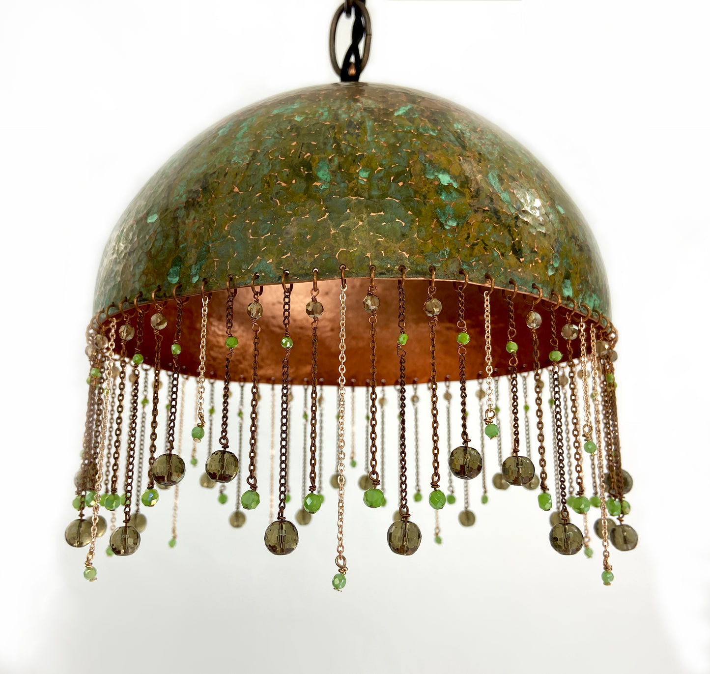 Green Pendant Lamp with Smokey Quartz Rondelles