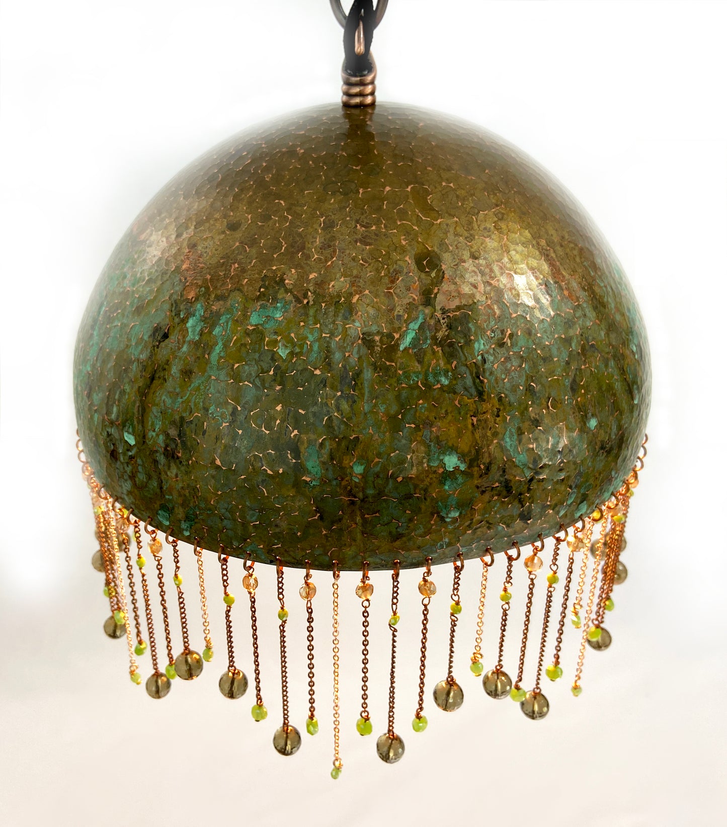 Green Pendant Lamp with Smokey Quartz Rondelles