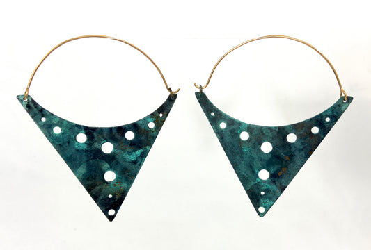 Copper Cupric Blue Triangle Earrings