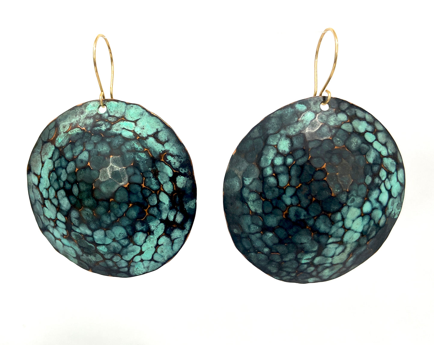 Hammered Copper Cupric Blue Dome Earrings