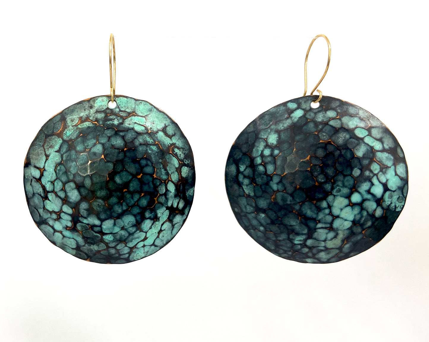 Hammered Copper Cupric Blue Dome Earrings