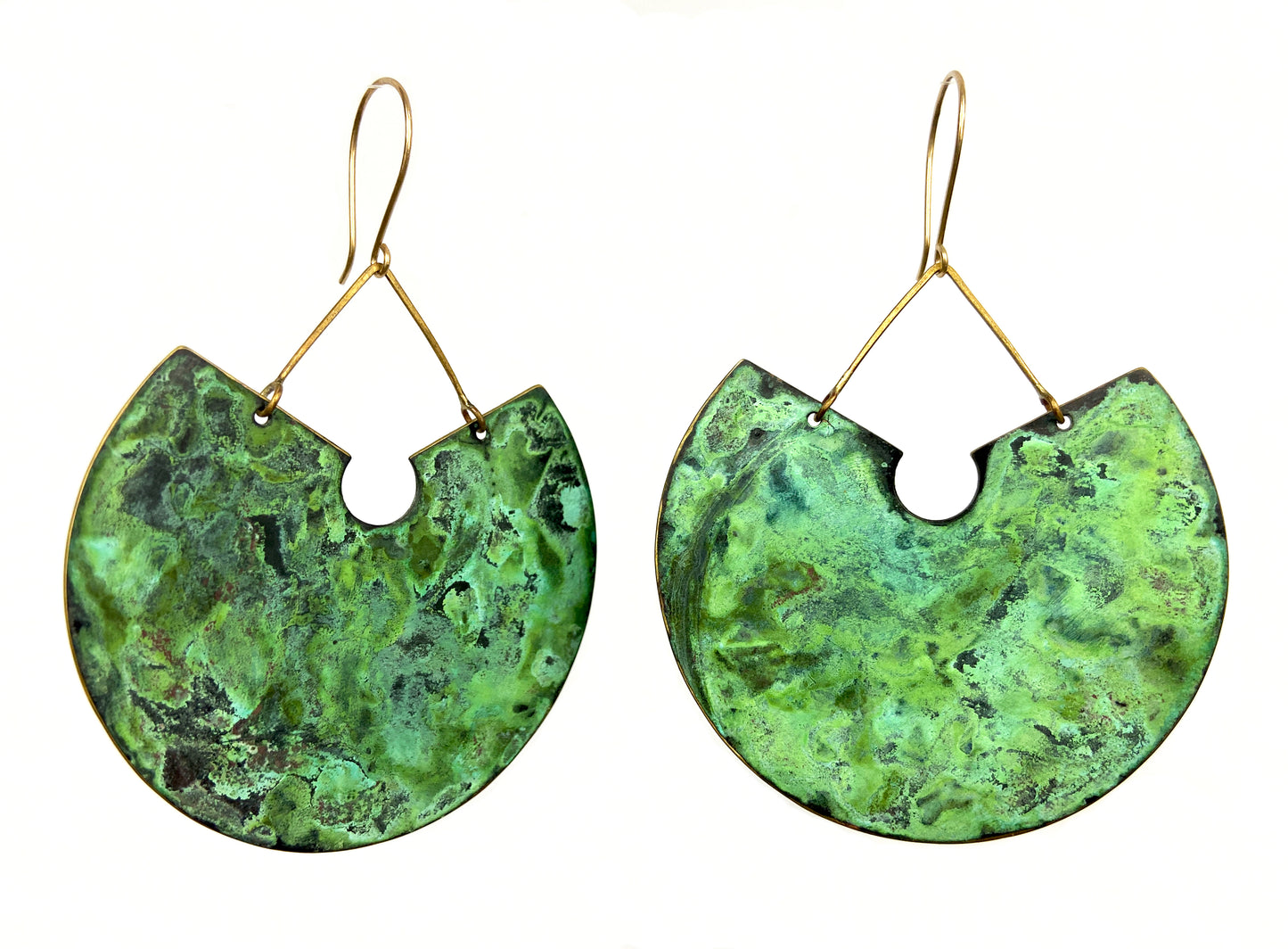 Large Patinated Disc Dangle earrings