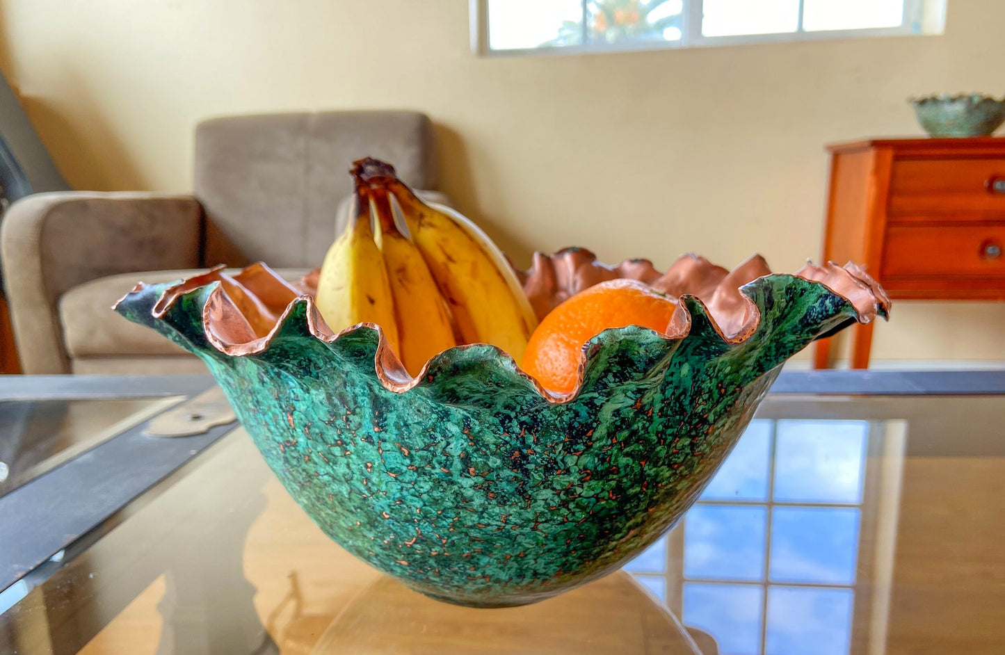 Large Green Floral Serving Bowl