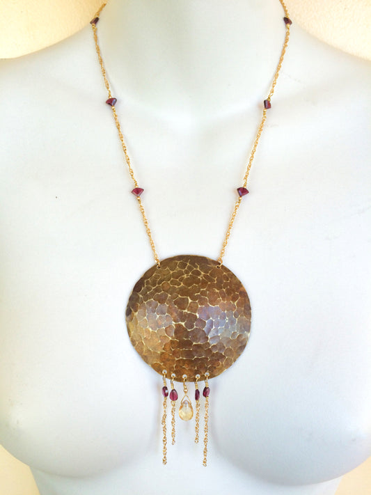 Hammered Copper Disc Necklace