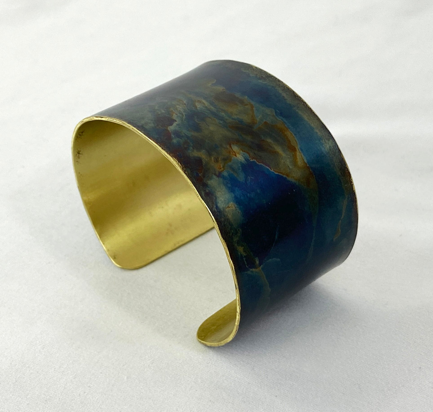 Brass Cuff with Torch Blue Patina