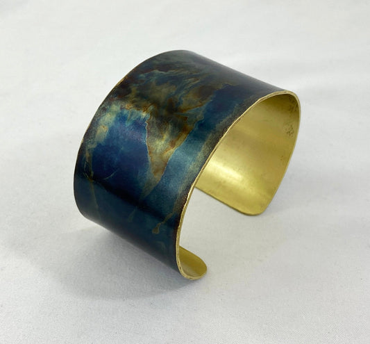 Custom Brass Cuff with Torch Blue Patina
