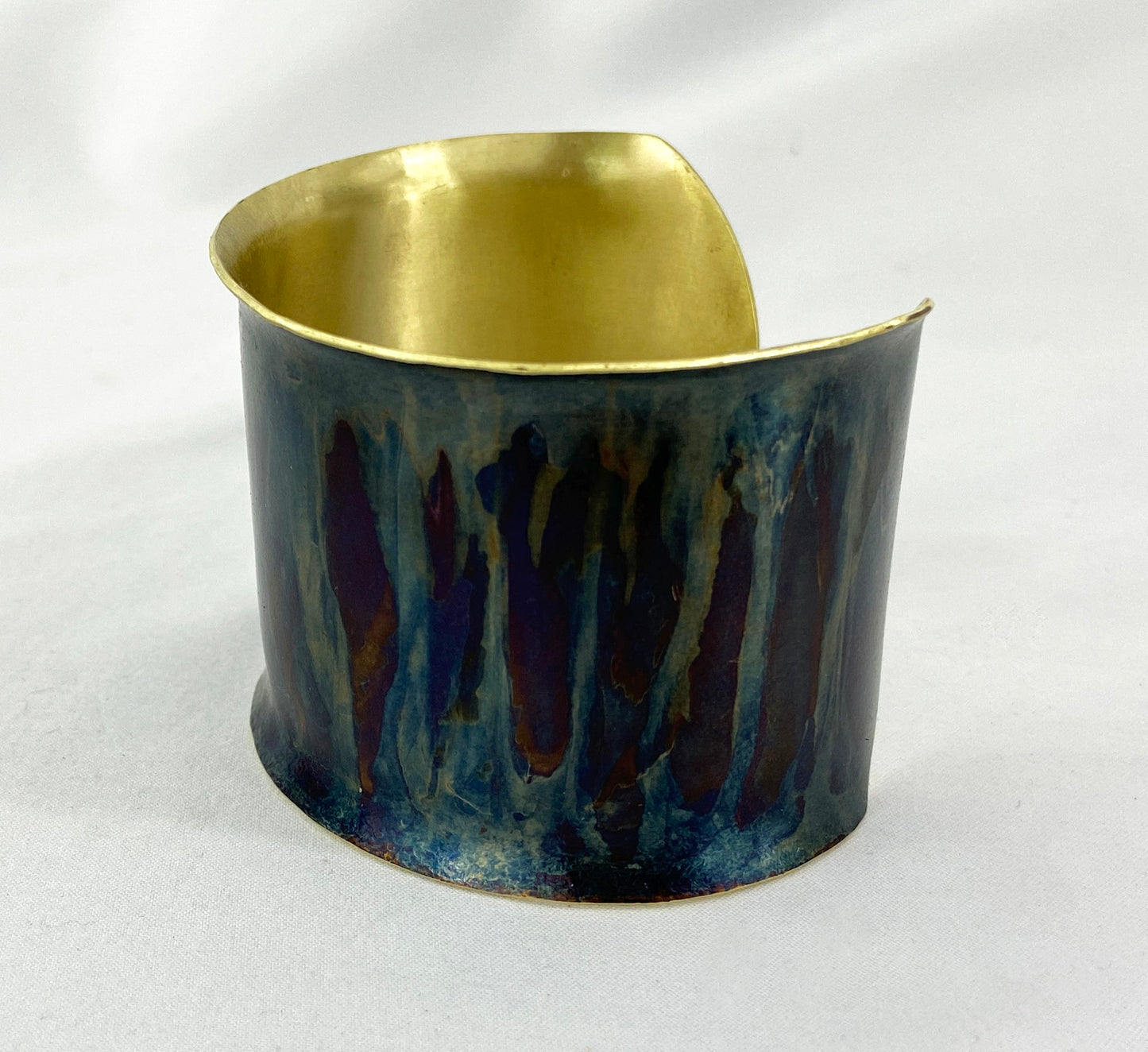 Flanged Brass Cuff with Torched Blue Patina