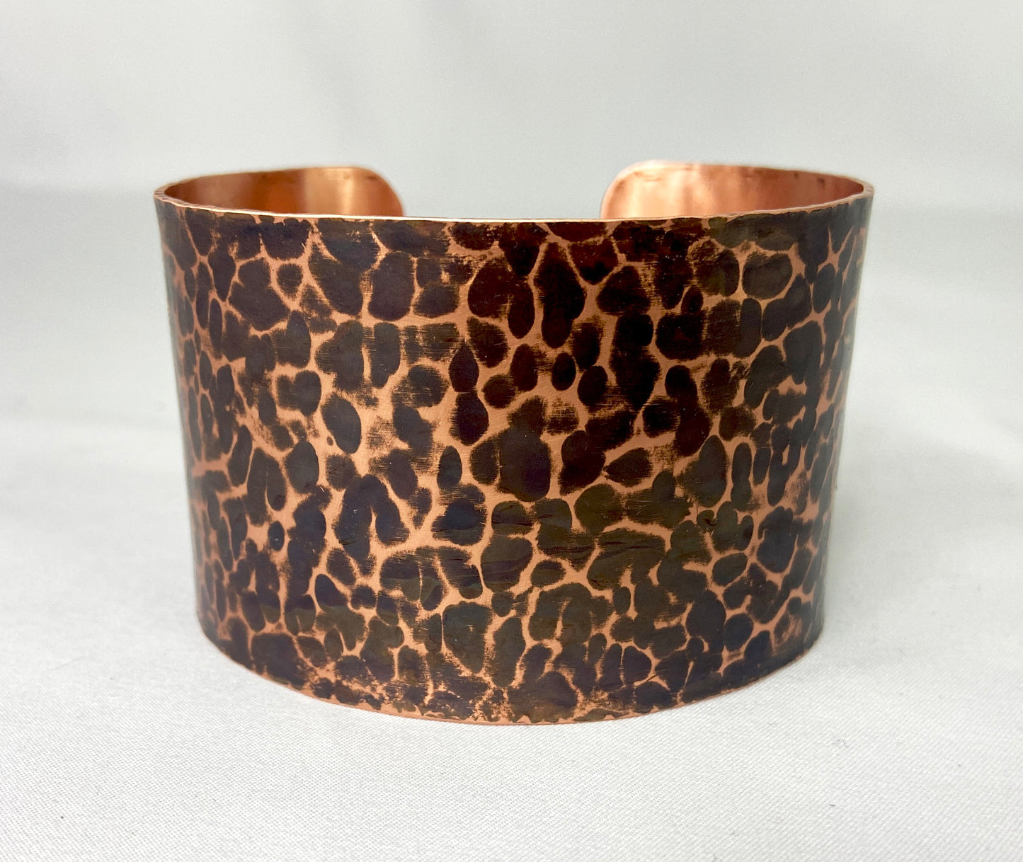 Large Hammered Copper Cuff Bracelet with Torch Patina