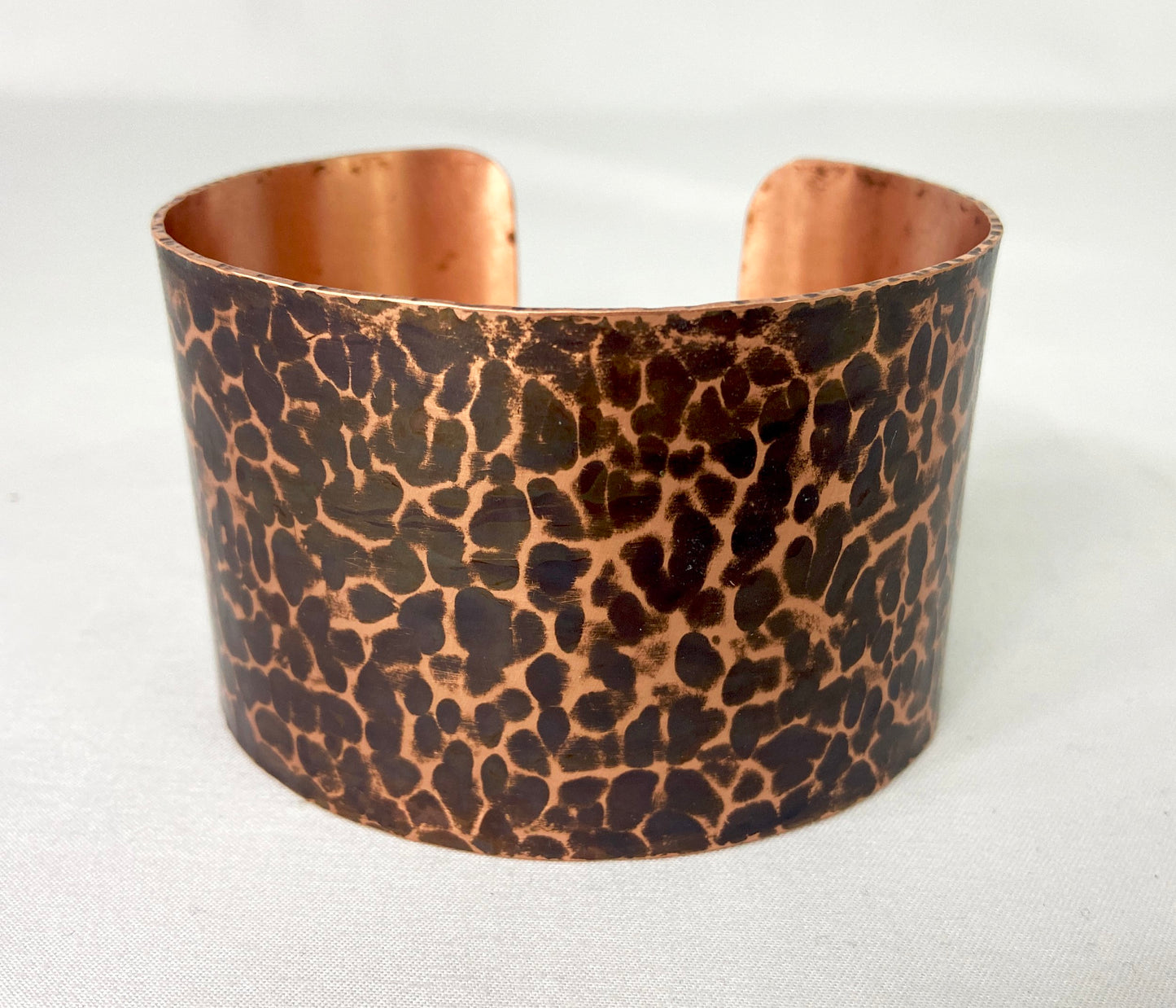 Large Hammered Copper Cuff Bracelet with Torch Patina