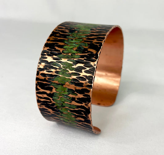 Hammered Cross Peen Copper Cuff with Antique and Green
