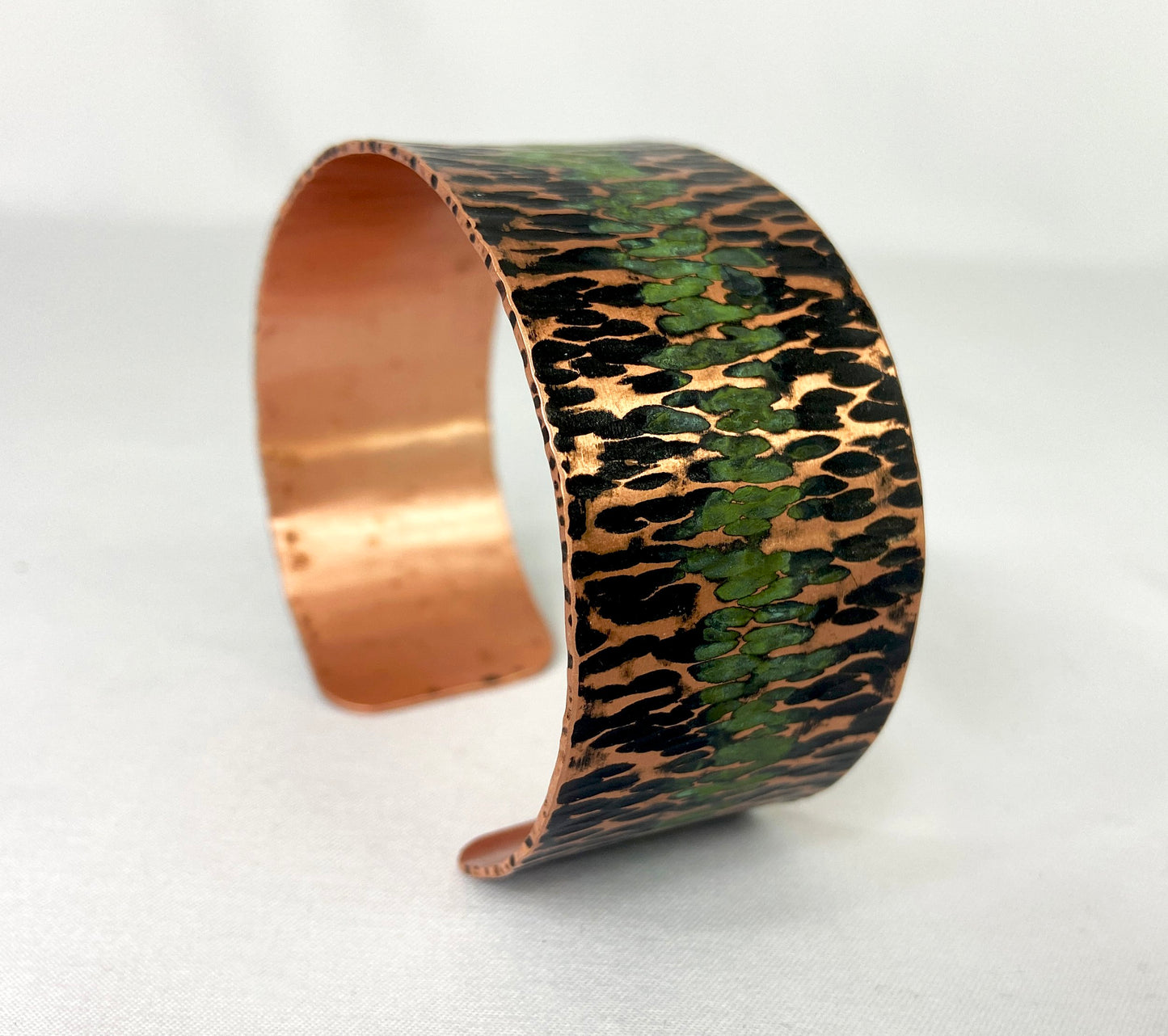 Hammered Cross Peen Copper Cuff with Antique and Green