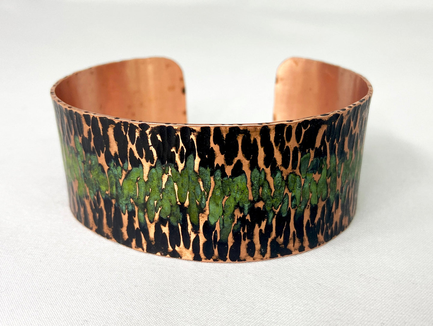 Hammered Cross Peen Copper Cuff with Antique and Green