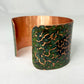 Large sized Hammered Copper Cuff Bracelet with Antique and Green