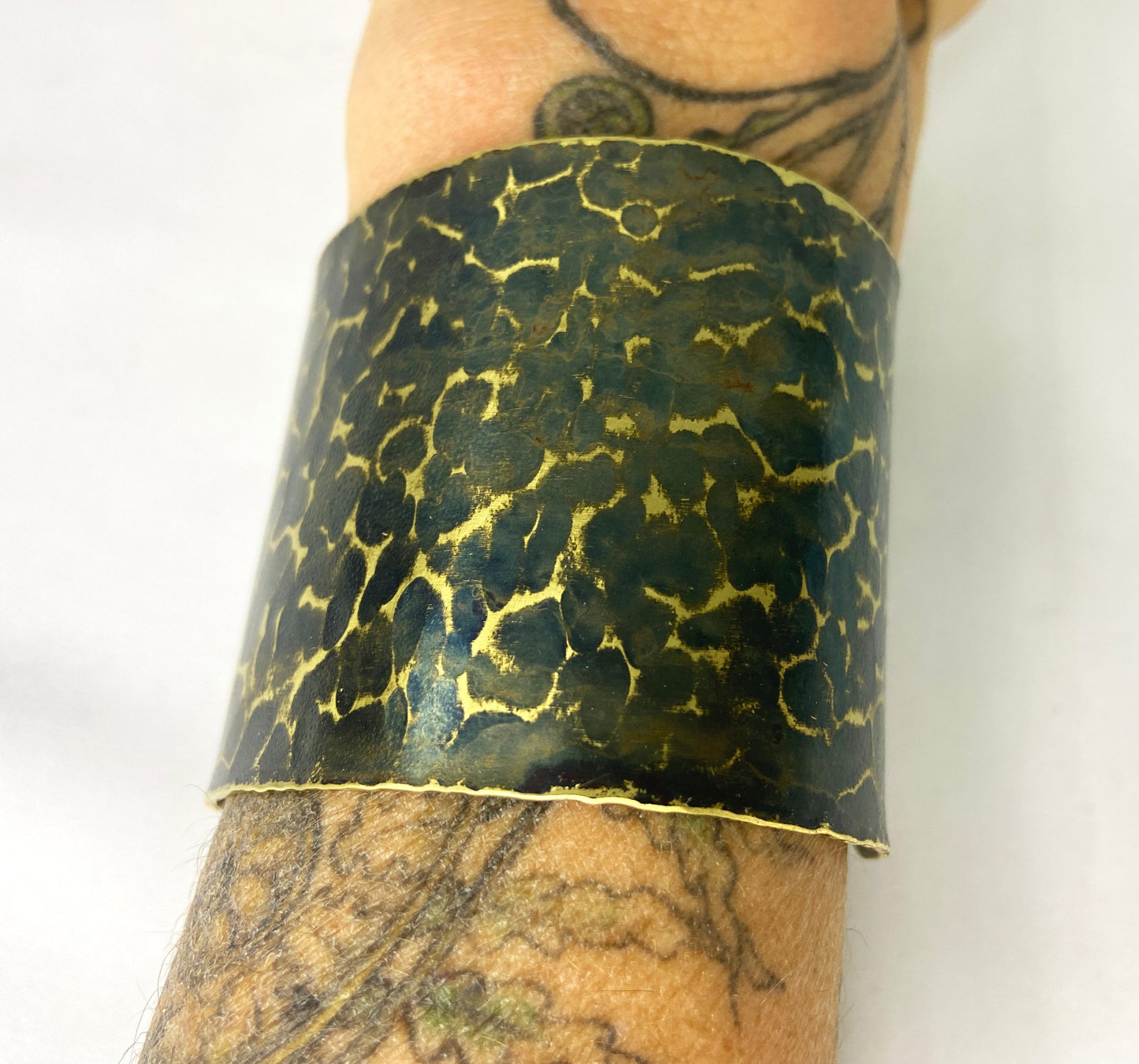 Hammered Brass Cuff with Torch Blue Patina