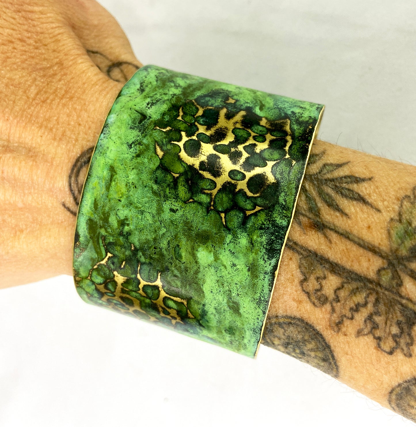 Custom Hammered Brass Green or Tiffany Cuff